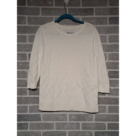 croft & barrow Sweaters - Croft Barrow Womens Cable Knit White 3/4‎ Sleeve Pullover Sweater Size Medium